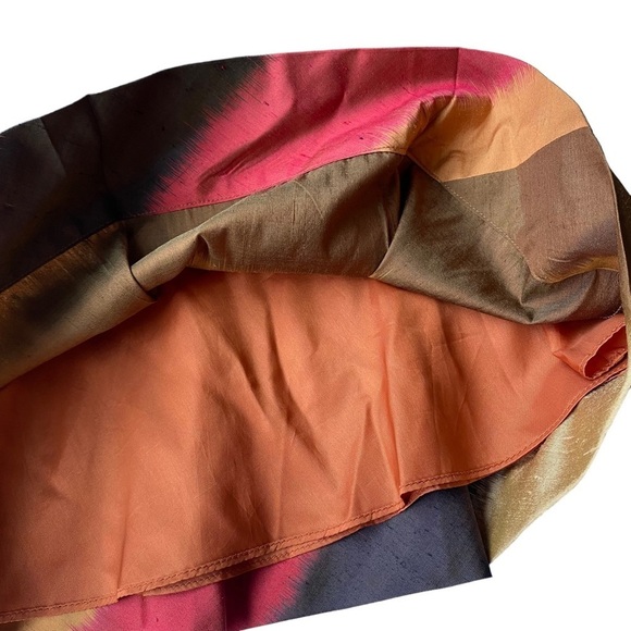 Hilton Hollis Silk Skirt Size 10 Full A-Line Pleated Fall Stripe Cherry Caramel - Picture 7 of 10